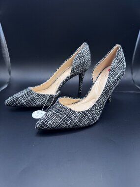 NWT Sz 10 Jessica Simpson Lovvey Black White Woven Tweed  Heels Pumps